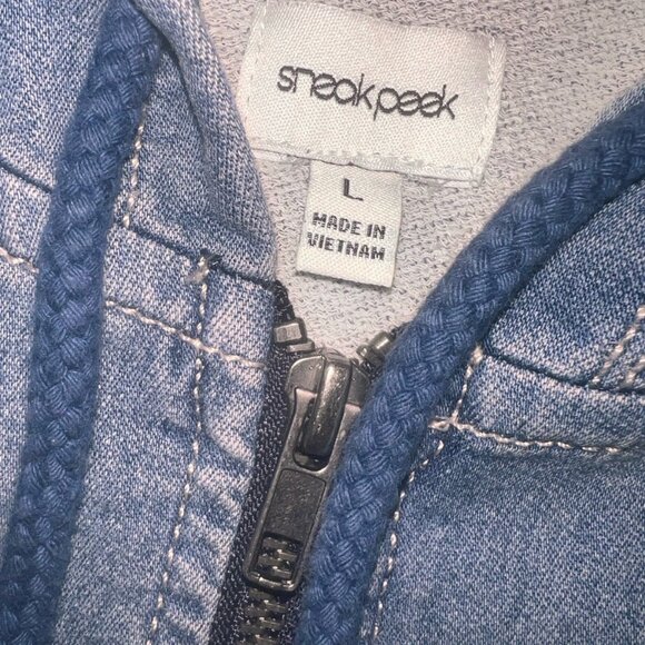 Sneak Peek Jacket Womens Blue Long Sleeve Full Zip Pockets Denim Hoodie - Picture 4 of 8